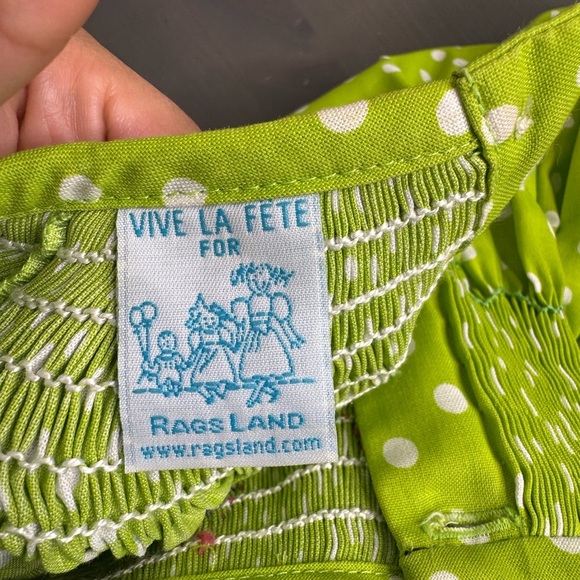 Vintage Vive La Fête Rags Land Girl’s Smocked Watermelon Polkadot Dress - Picture 5 of 8